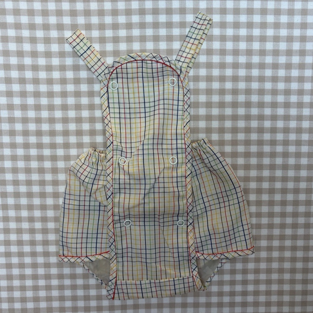 Handmade Vintage Newborn Bubble Jumper Rainbow Plaid Plastic Lined Puddle Jumper